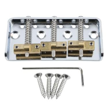 Imagem de OVSAL Ponte fixa curta vintage cromada com placa de base de aço compensado de latão com 3 selas, ponte de guitarra de 10,8 mm, compatível com peças de reposição para guitarra elétrica estilo