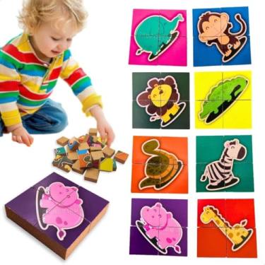 Imagem de Quebra Cabeça Infantil MDF 32 Peças Grandes Kit com 8 Modelos Resistentes Seguras Desenvolvimento Cognitivo Coordenação Motora Brinquedo Educativo Durável Creches Aprendizado Lúdico