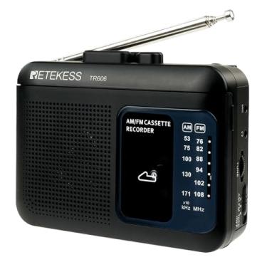Imagem de Retekess TR606 Gravador de fita cassete, leitor de cassete AM FM, suporta linha de voz/AUX em gravação, alimentado por bateria DC ou AA (preto)