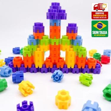 Imagem de Jogo Didático Blocos de Montar 50 Peças Colorido Brinquedo Educativo Didático Infantil