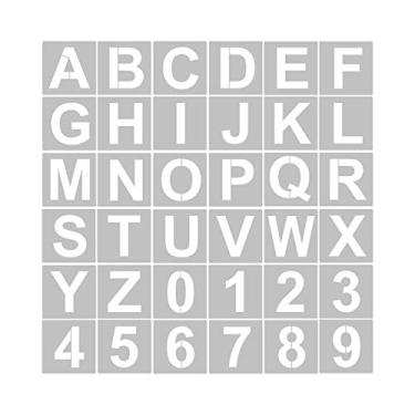Imagem de 62pcs Estênceis para Pintura, Modelos de Número de Letra Lavável Reutilizável para Decoração de Porta de Vidro de Parede de Parede de Madeira (36pcs e 4 polegadas)