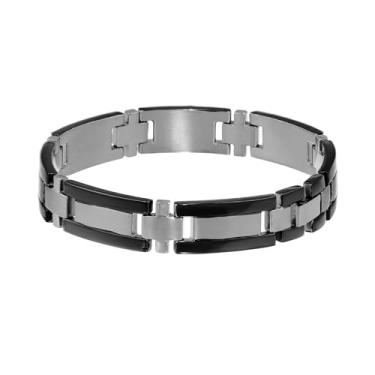Imagem de Metro Jewelry Pulseira masculina em aço inoxidável com revestimento iônico preto com fecho dobrável, Metal, Sem Pedra Preciosa