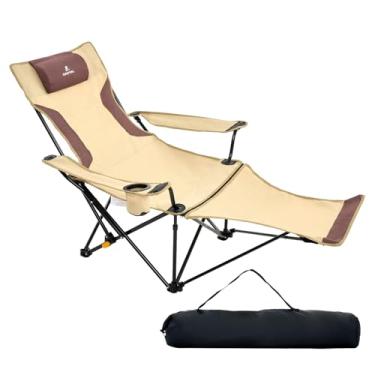 Imagem de Cadeira de acampamento reclinável ajustável em 4 posições, leve e dobrável para adultos com apoio de pés e encosto de cabeça removíveis, suporte de copo e bolsa de armazenamento para uso externo