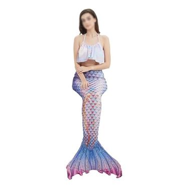 Imagem de LVTFCO Vestido de princesa adulto com cauda de sereia e cauda de peixe, fantasia cosplay fantasia de espetáculo de palco, verão, roxo-GG