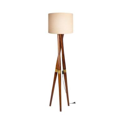 Imagem de Abajur Belíssima Retro Pedestal Madeira Tripé Dourado - A7home, tecido