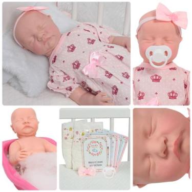 Imagem de Boneca Reborn Bebe Corpo de Silicone Carequinha Acessórios - Cegonha R