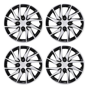 Imagem de Capas de Roda de 14 Polegadas para Acompanhante, Tampas de Cubo de Roda 4pcs para Tampa Roda de Decoração de Carro, Aparência Elegante à Prova de Arranhões, Envolvendo a Tampa (Preto prateado)