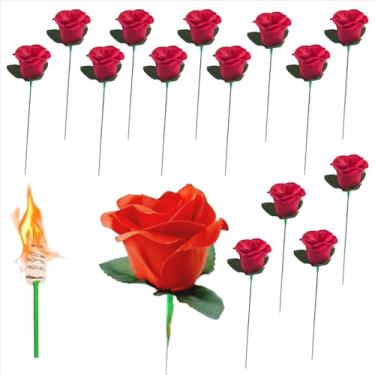 Imagem de sumrica Magic 14 peças tocha a rosa fogo truque de mágica adereços de mágico profissional mentalismo magia para namorada/shows de casamento ou ruas cabeça de flor 6 * 6 cm mastro 29,5 cm