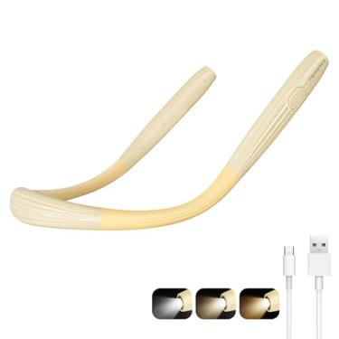Imagem de TSINGREE Luz de livro atualizada, lâmpada de leitura de pescoço, recarregável por USB, 3 cores e 3 de brilho ajustável, temporizador de desligamento automático, luz de pescoço para leitura na cama