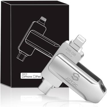 Imagem de Unidade flash USB C e Lightning genuína certificada pela Apple MFi de 256 GB – Capacidade real de armazenamento – Bastão seguro para fotos de backup automático para iPhone iPad e fotos e vídeos