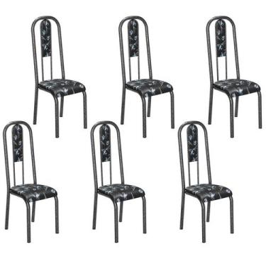 Imagem de Conjunto de 6 cadeiras Teixeira Madri com encosto martelado preto - Mo