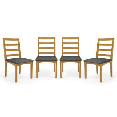 Imagem de Kit Com 4 Cadeiras Cecília Madeira Maciça Assentos Estofados Para Mesa