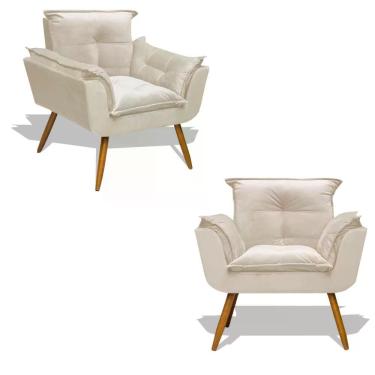 Imagem de Kit 2 Poltronas Decorativas Opala Fibra Siliconada Bege Divini