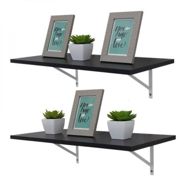 Imagem de Kit 2 Prateleiras 100 X 25cm Preta Com Mão Francesa