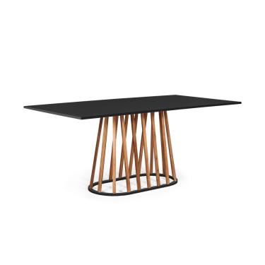 Imagem de Mesa De Jantar Retangular 8 Lugares 200x90cm Base Madeira Gabi Preta - Straub Web