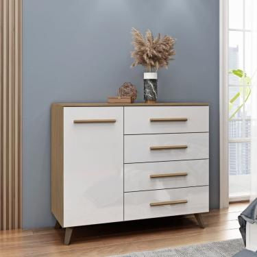 Imagem de Cômoda 4 Gavetas 1 Porta Verona Mapi Móveis Nogueira/Branco