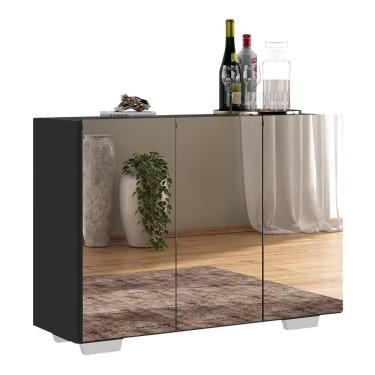 Imagem de Aparador Buffet 4 Portas Com Espelho E Pés Quadrados Vegas V3560 Preto/Branco Preto/Branco