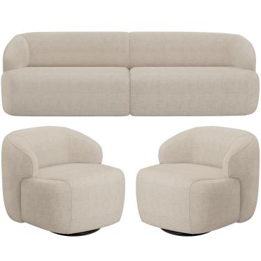 Imagem de Sofá 4 Lugares Curvo Orgânico Com 02 Poltronas Living 280cm Barolo L06 Linho Bege Escuro