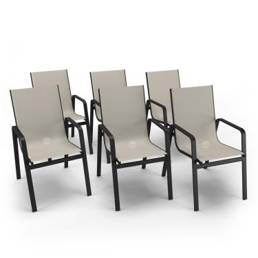 Imagem de Kit 6 Cadeiras Miami Gourmet Alumínio Preto Tela Bege