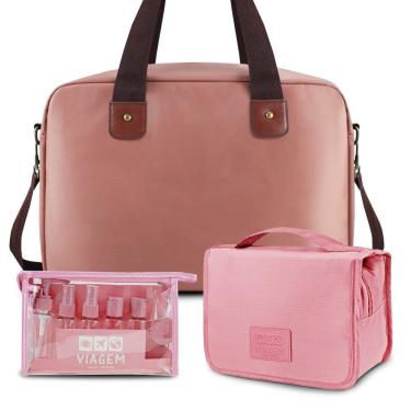Imagem de Kit Bolsa De Viagem + Necessaire + Frascos De Viagem 10 Peças Rosa