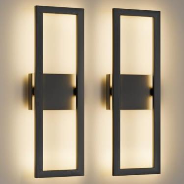 Imagem de Krychiler Conjunto De 2 Arandelas Parede Led Modernas Para Áreas Externas 22", Retangulares, Integradas, Com Montagem Externa 3000K, Luzes Pretas Varanda 1450 Lms