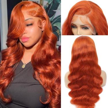 Imagem de Boumon Peruca De Renda Frontal Ruiva, Cabelo Humano Pré-Arrancado, Densidade 200%, Ondulado, Hd, 88J, Colorido, 13X4, Sem Cola, 28"