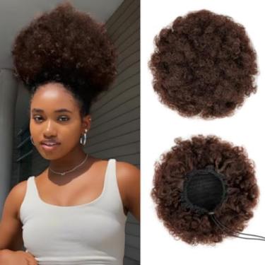 Imagem de YEAME Rabo De Cavalo Afro Puff Com Cordão Para Mulheres Negras, Coque Curto E Cacheado Sintético, Premium Castanho Médio Meninas (4 Castanhos)
