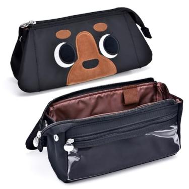 Imagem de Lanxivi Estojo De Lápis Grande Capacidade Hongdian, Cor Preta, Bolsa Para Canetas Com Estampa Cachorro 3D, Organizador Artigos Papelaria E Cosméticos Escritório, Faculdade Escola