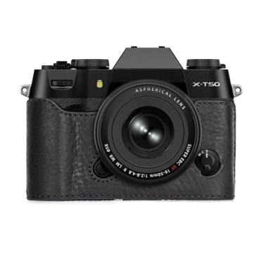 Imagem de MUZIRI KINOKOO Capa Compatível Com Câmera Digital Fujifilm X-T50/Fuji Xt50, Estilo Retrô, Couro Legítimo Xt50/Fuji Half - Abertura Na Parte Inferior E Design De Alça, Preta