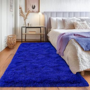 Imagem de Quntue Tapetes de corredor para quarto, tapete macio de 6 x 15 cm, antiderrapante para cabeceira, dormitório, corredor, tapete felpudo longo e macio para berçário, sala de estar, azul royal