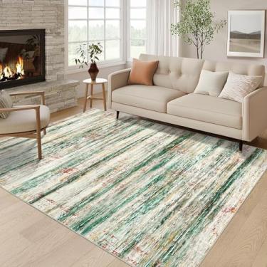 Imagem de GarveeHome Tapete lavável 12 x 18 cm, abstrato, listrado, moderno, decoração de casa, resistente a manchas, tapete interno com revestimento antiderrapante para sala de estar, sala de jogos, quarto