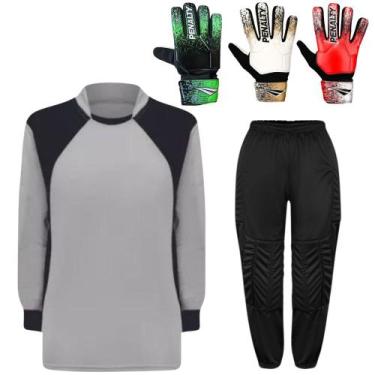 Imagem de Kit Para Goleiro Juvenil Camisa + Calça Acolchoada + Luva De Goleiro P