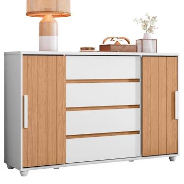 Imagem de Cômoda Evidenza 2 Portas E 4 Gavetas Branco-freijó - Móveis Albatroz Branco-freijó