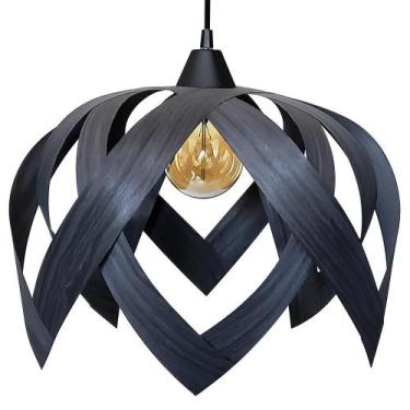 Imagem de Luminaria Pendente Madeira Sala Mesa Bancada Lúpulo G Preto - Caroá, B