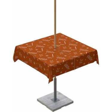 Imagem de Toalha de mesa para ambientes externos Leaves Plant 137 x 137 cm, retangular, orelha de trigo, flor laranja, com orifício para guarda-chuva e zíper, à prova d'água, sem vincos, toalhas de mesa para