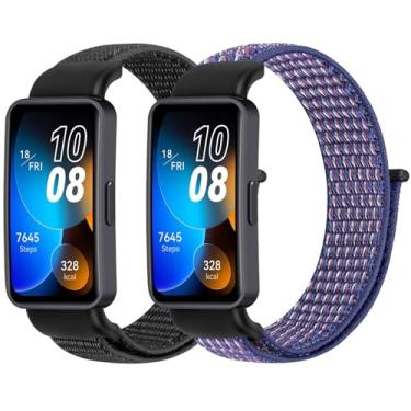 Imagem de WNIPH Pulseiras de relógio de nylon compatíveis com Huawei 10/9/8, 2 peças, pulseiras de reposição esportivas respiráveis ajustáveis para mulheres e homens
