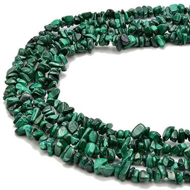 Imagem de PLTbeads Pulseira de cintura de pedra preciosa de cura Natral de 5 a 8 mm, kit de colar de pedras irregulares, artesanato faça você mesmo, 1 fio por saco, aproximadamente 86 cm (lascas de malaquita)