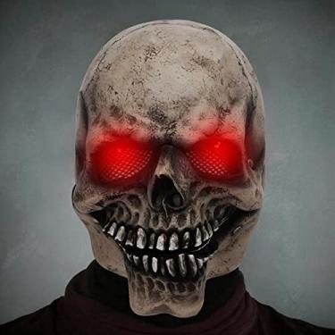 Imagem de Full Head Skull Mask With Moving Jaw and Glowing Eyes - 3D Realistic Human Skeleton Mask for Halloween Cosplay Costume, Scary Creepy Devil Skeleton Headgear for Men & Women
