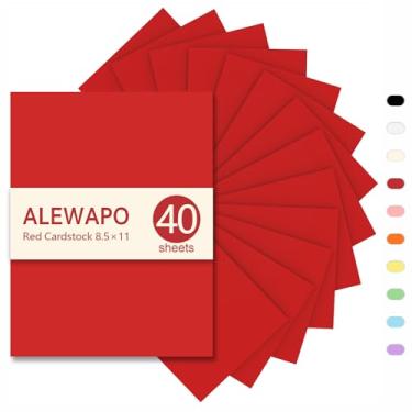 Imagem de Cartolina vermelha 21 x 28 cm, 40 folhas, papel grosso 34 kg/200 g/m2, papel para impressora de cartão vermelho 21 x 28, cartolina ALEWAPO para Natal, convites, menus, casamento, artesanato, dia dos