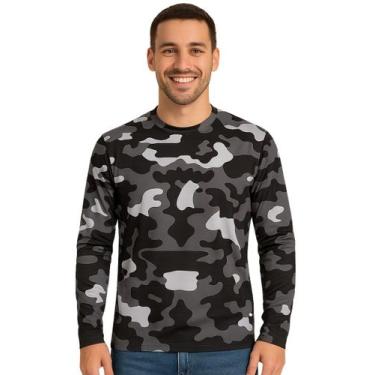 Imagem de Camiseta Masculina Manga Longa Com Proteção Solar Uv50+ Camuflada Cinz