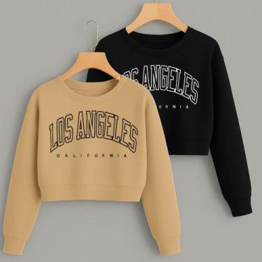 Imagem de Kit com 2 Cropped Moletom Estampa Los Angeles California Modinha Clean