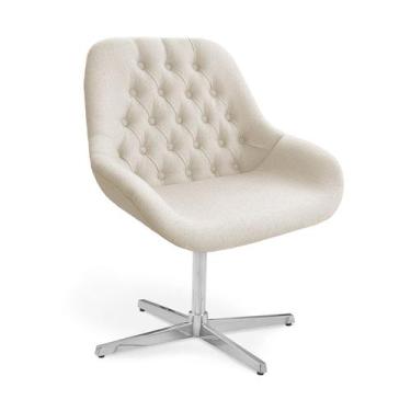Imagem de Poltrona Base Giratória Alumínio Capitonê Pandora - Zari Decor, Linho 