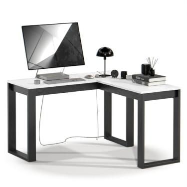 Imagem de Mesa Escrivaninha Para Home Office Berlim Em L Estilo Industrial (Branco)