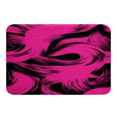 Imagem de Feelyou Tapetes de banheiro abstratos rosa choque preto 51 x 81 cm tapetes de banho geométricos para banheira de chuveiro para crianças adolescentes adultos arte moderna tapetes de banho para banheiro