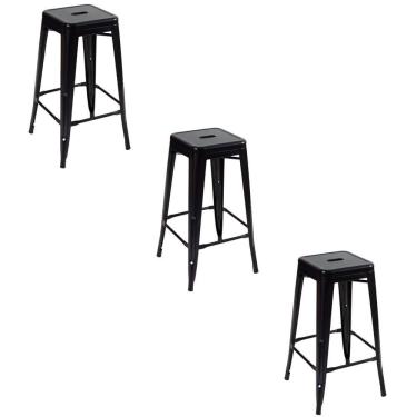 Imagem de Kit 3 Cadeiras Banqueta Oficial Alta Iron Tolix Preto