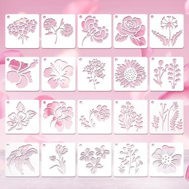 Imagem de 20 peças de estêncil de pintura de flores, girassol, rosa, artesanato, pinturas, estêncil, faça você mesmo, para decoração de chão de parede, grande flor, planta, plástico, estêncil, reutilizável