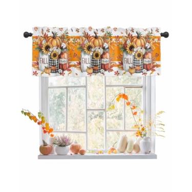 Imagem de Cortina de outono abóbora girassol Ação de Graças cortinas de cozinha folha de bordo listras laranja cortina superior cortina tratamento de janela para sala de estar quarto, 1 painel 147 x 18