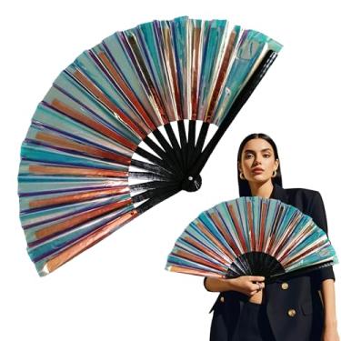 Imagem de Xeerrfan Fãs de clack para dança de linha, ventiladores de pop pop a laser, botas no chão, leque de mão dobrável, tamanho grande de 33 cm para festa, presente para entusiastas de dança, preto