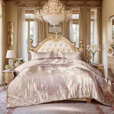 Imagem de Bedding_Dreamer Conjunto de edredom queen jacquard dourado, 3 peças, bordado, neoclássico, floral, decoração de casa, edredom macio, hotel de luxo, conjunto de cama sedosa