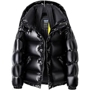 Imagem de Casaco De Inverno Engrossado Brilhante Masculino Jaqueta Puffer Com Capuz Estofamento Quente Brilhante Neve Jaquetas Outwear, Black -green, XL